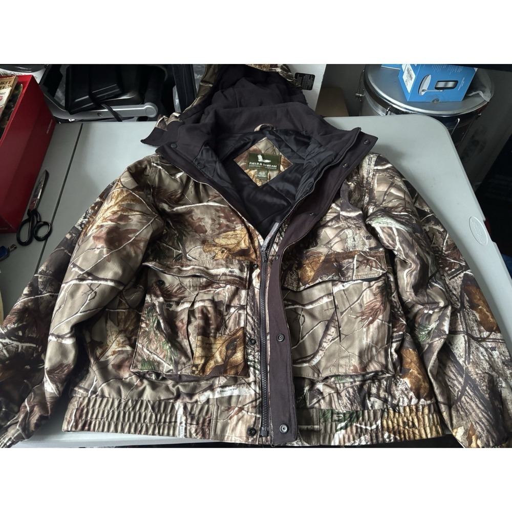 Field & Stream Jacket L Hydroproof Real Tree Camo Hooded Zipper & Snap‎ Hunting